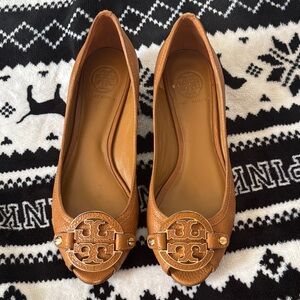 Tory Burch Brown Leather Loafers with Gold Accents